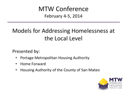 Models for Addressing Homelessness at the Local Level