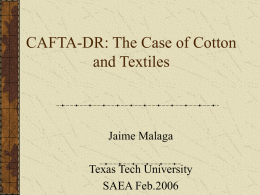 CAFTA-US Textile and Cotton Trade Prospects: The China Effect