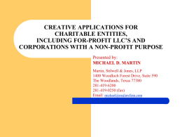 CREATIVE APPLICATIONS FOR CHARITABLE ENTITIES, INCLUDING