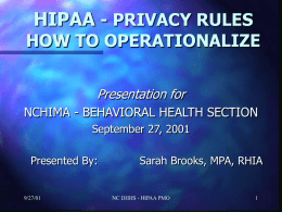 SECURITY REGULATION STATUS - NC DHHS Office of Privacy &hellip;
