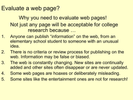 Evaluate a web page? - Stephens