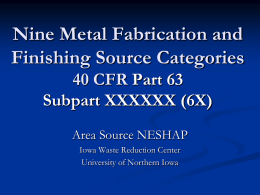 Nine Metal Fabrication and Finishing Source Categories