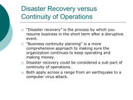 Disaster Recovery - Indiana University of Pennsylvania