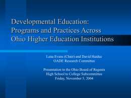 Developmental Education: Programs and Practices Across
