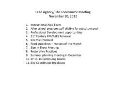May 8th Lead Agency Directors’ Meeting May 8, 2012