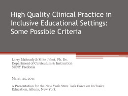 High Quality Clinical Practice in Inclusive Educational