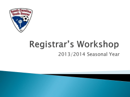 Registrar’s Workshop - South Carolina Youth Soccer