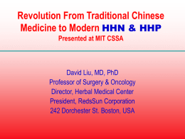 Revolution From Traditional Chinese Medicine to Modern