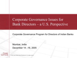 Corporate Governance Issues for Directors – a U.S. Perspective