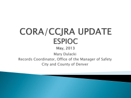 CORA/CCJRA UPDATE ESPIOC May, 2013