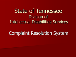 State of Tennessee Division of Mental Retardation Services