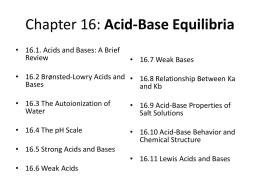 Chapter 16: Acid-Base Equilibria