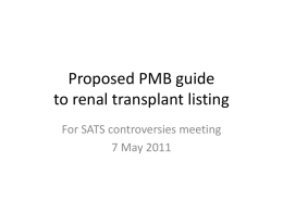 Proposed PMB guide torenal transplant listing