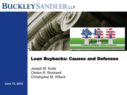 Loan Buybacks: Causes and Defenses Joseph M. Kolar Clinton