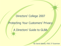 Director’s College 2007 Protecting Your Customers’ Privacy