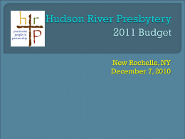 Hudson River Presbytery 2011 Budget