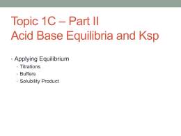 Topic C – Part II: Acid Base Equilibria and Ksp