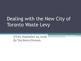 Dealing with the New City of Toronto Waste Levy