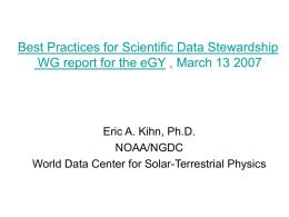 Best Practices for Scientific Data Stewardship WG report