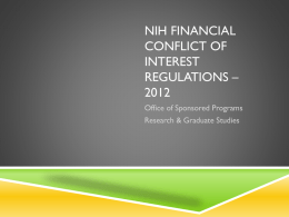 NIH Financial Conflict of Interest Regulations – 2012