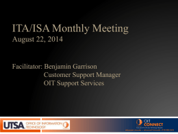 ITA/ISA Monthly Meeting December 12, 2013 Facilitator