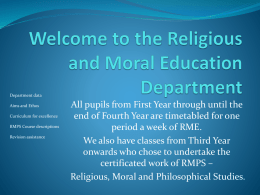 Welcome to the Religious and Moral Education Department