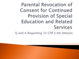 Parental Revocation of Consent for Continued Provision of