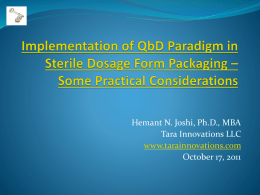 Implementation of QbD Paradigm In Sterile Dosage Form