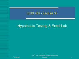 Hypothesis Testing & Excel Lab