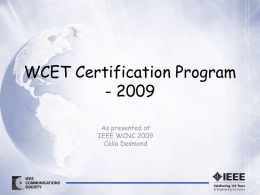 2009 WCET Certification Program Promotion Plan