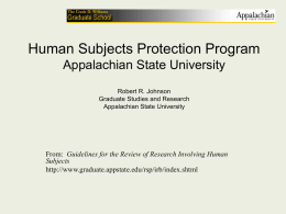 Human Subjects Protection Program Appalachian State University