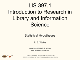 LIS 397.1 Introduction to Research in Library and