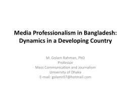 Media Professionalism in Bangladesh: Dynamics in a
