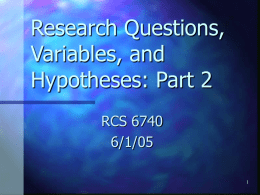 Research Questions, Hypotheses, and Variables