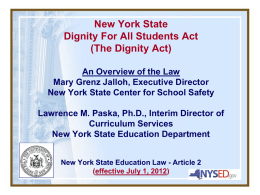 New York State Dignity For All Students Act (DASA) New