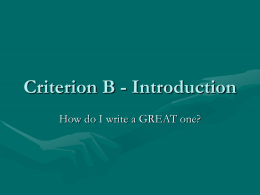 Criterion B - Introduction