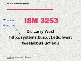 IMS 3253 Course Introduction - University of Central Florida