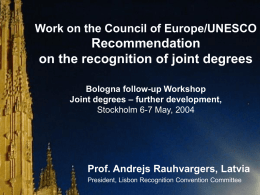 Draft Recommendation on the recognition of joint degrees