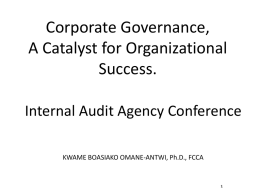 Corporate Governance, A Catalyst for Organizational Success.