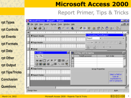 Access 2000 Reports - Tips & Tricks