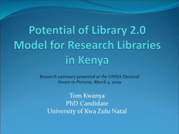Potential of Library 2.0 Model for Research Libraries in Kenya