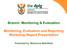 Monitoring, Evaluation and Reporting Workshop Consolidated