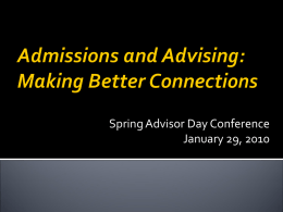 Admissions and Advising: Making Better Connections