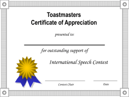 ARINC Speakeasy Toastmasters Certificate of Appreciation