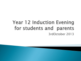Year 12 Induction Evening for students and parents