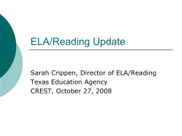 ELA/Reading Update - Crest Coalition of reading and
