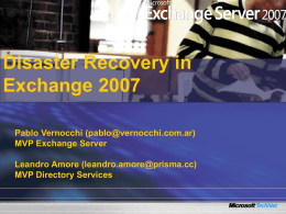 Disaster Recovery in Exchange 2007