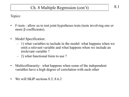 Ch. 8 Multiple Regression and Hypothesis Tests