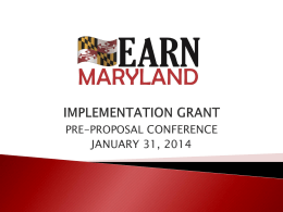 EARN MARYLAND PLANNING GRANT