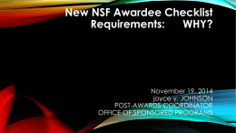 New NSF Awardee Checklist Requirements: WHY?